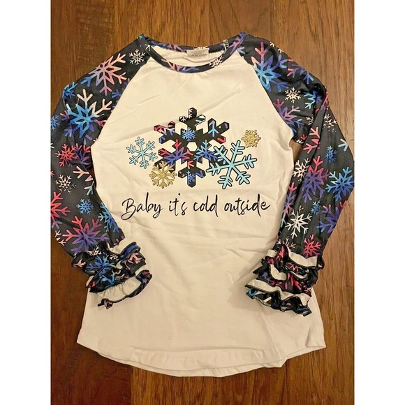 Unbranded Other - NEW Boutique Baby It's Cold Outside Snowflake  Ruffle Sleeve Size XL (5-6) Shirt